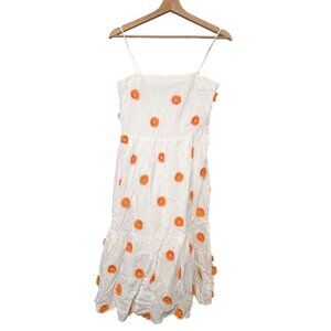 Milly Women's White Orange Floral Applique Dress Size P Pom Pom Mini Summer Work